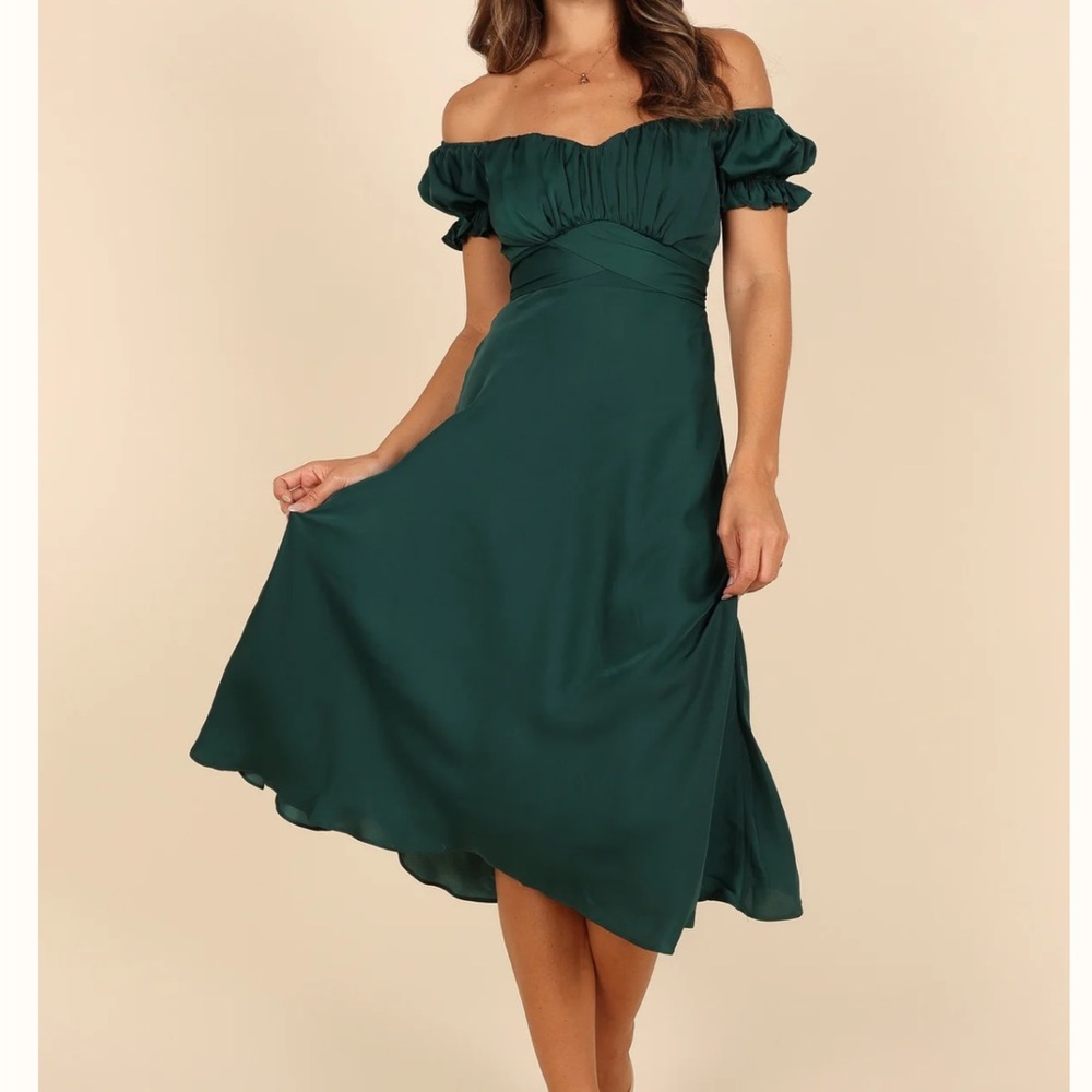 NWT Petal & Pup Mickenna Sweetheart Frill Midi Dress Emerald Green - Picture 5 of 7